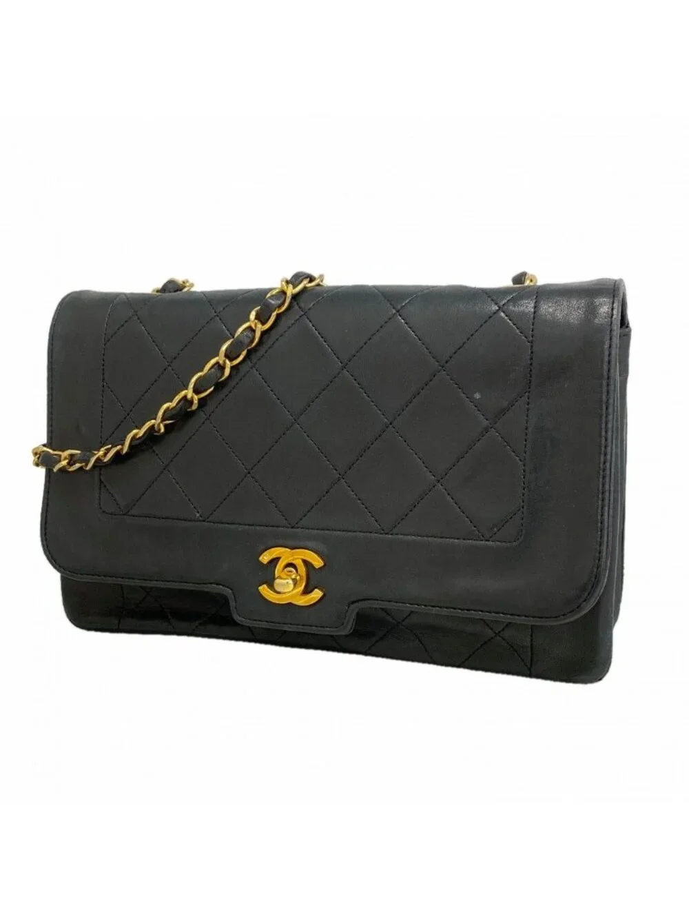Chanel Shoulder Bag Diana Lambskin Black Gold